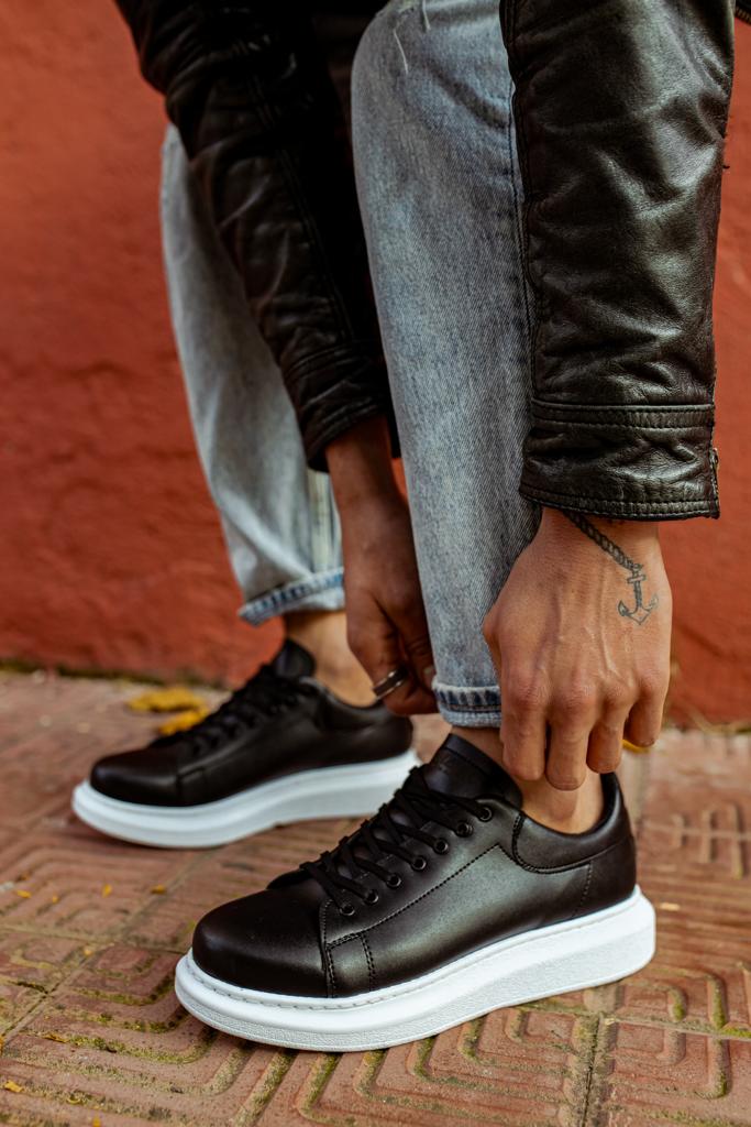 Mens Sneaker High Sole Casual Shoes 044 Black White (Patterned) - STREETMODE ™