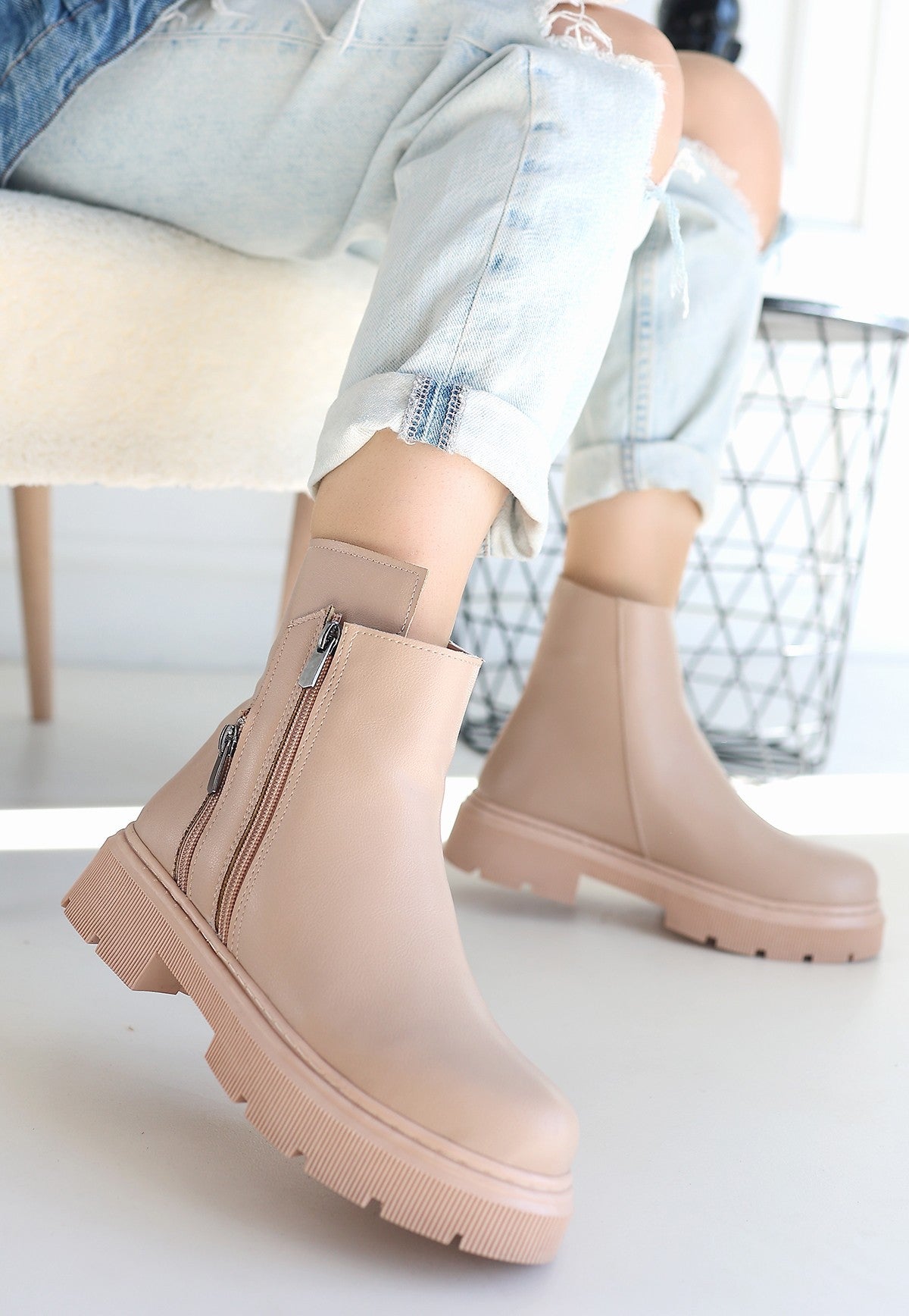 Women's Nude Skin Zipper Accessory Boots - STREETMODE ™