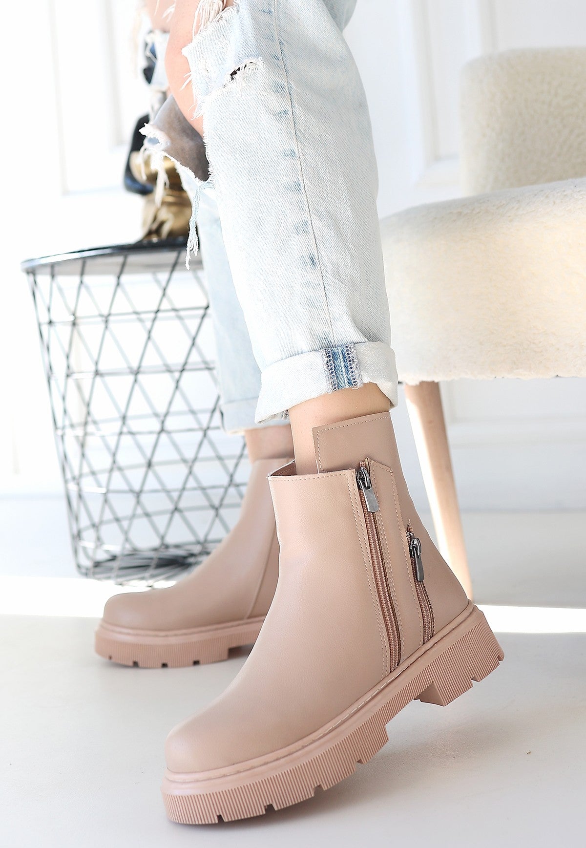 Women's Nude Skin Zipper Accessory Boots - STREETMODE ™