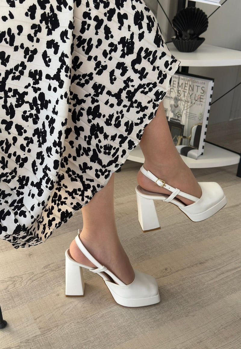 Women's White Leather High Heel Shoes - STREETMODE ™