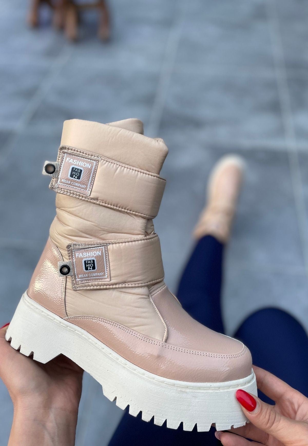 Women's Miah Nude Patent Leather Snow Boots - STREETMODE ™