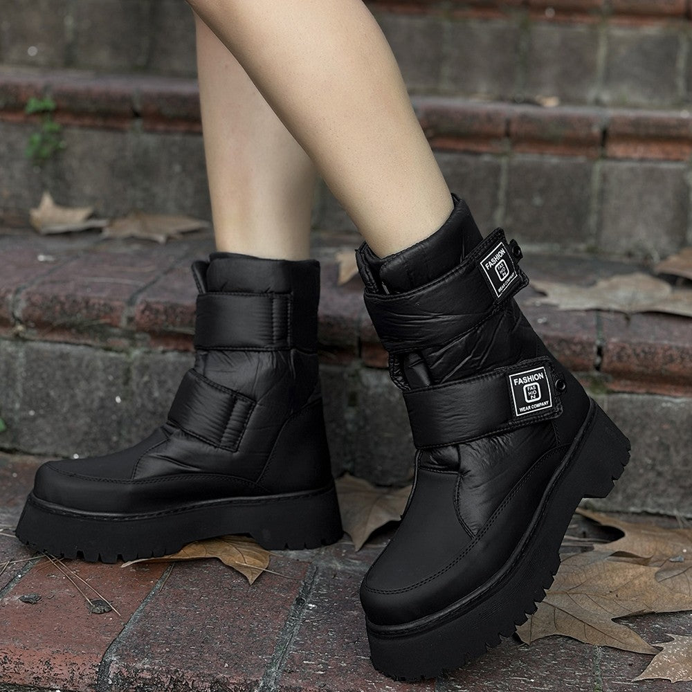 Women's Black Leather Snow Boots - STREETMODE ™