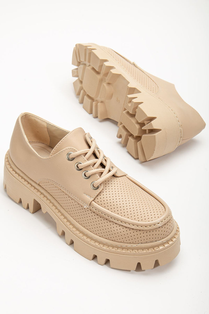 Women's Nude Lacing Detailed Oxford Shoes - STREETMODE ™