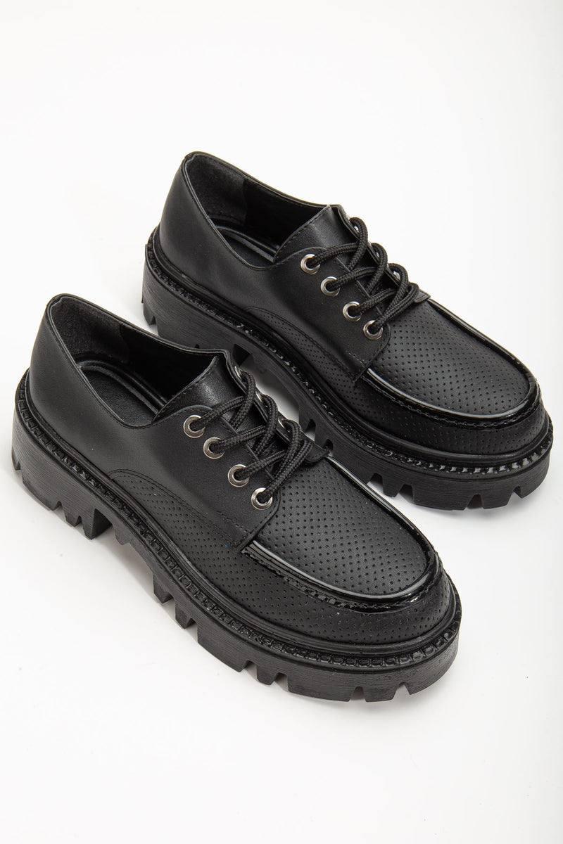 Women's Black Lace Detailed Oxford Shoes - STREETMODE ™