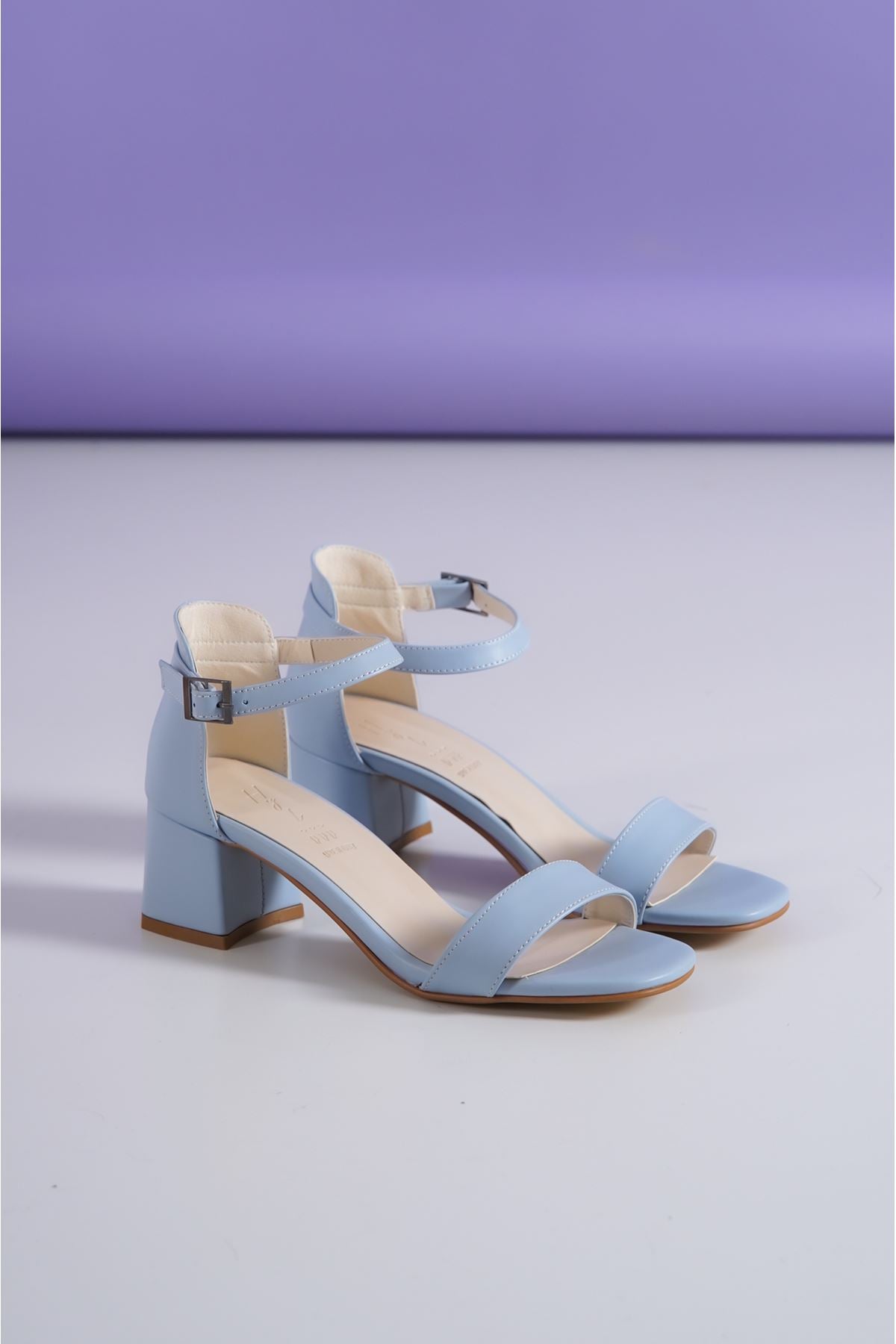 Miuccia Ankle Strap Baby Blue Skin Women's Heeled Shoes - STREETMODE ™