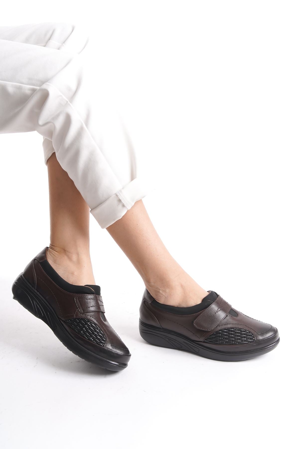 Women's Genuine Leather Full Orthopedic Suitable for Bone Protrusion Brown Velcro - STREETMODE ™