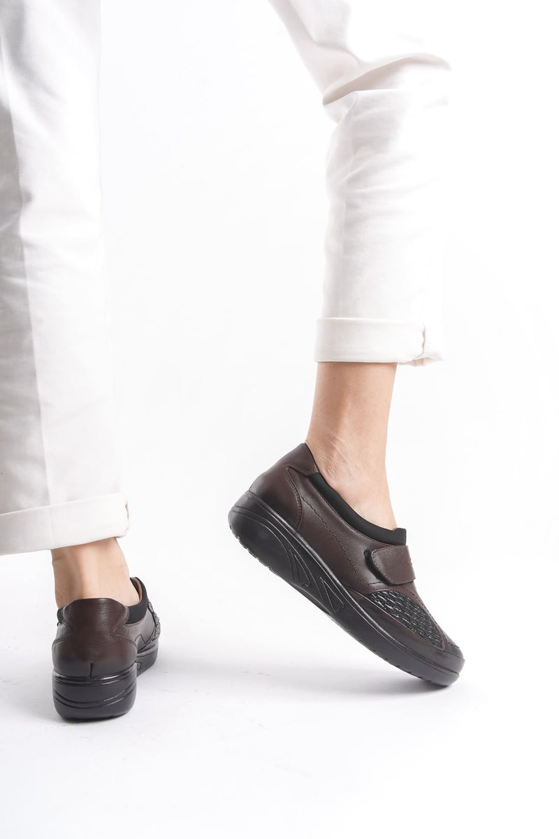 Women's Genuine Leather Full Orthopedic Suitable for Bone Protrusion Brown Velcro - STREETMODE ™