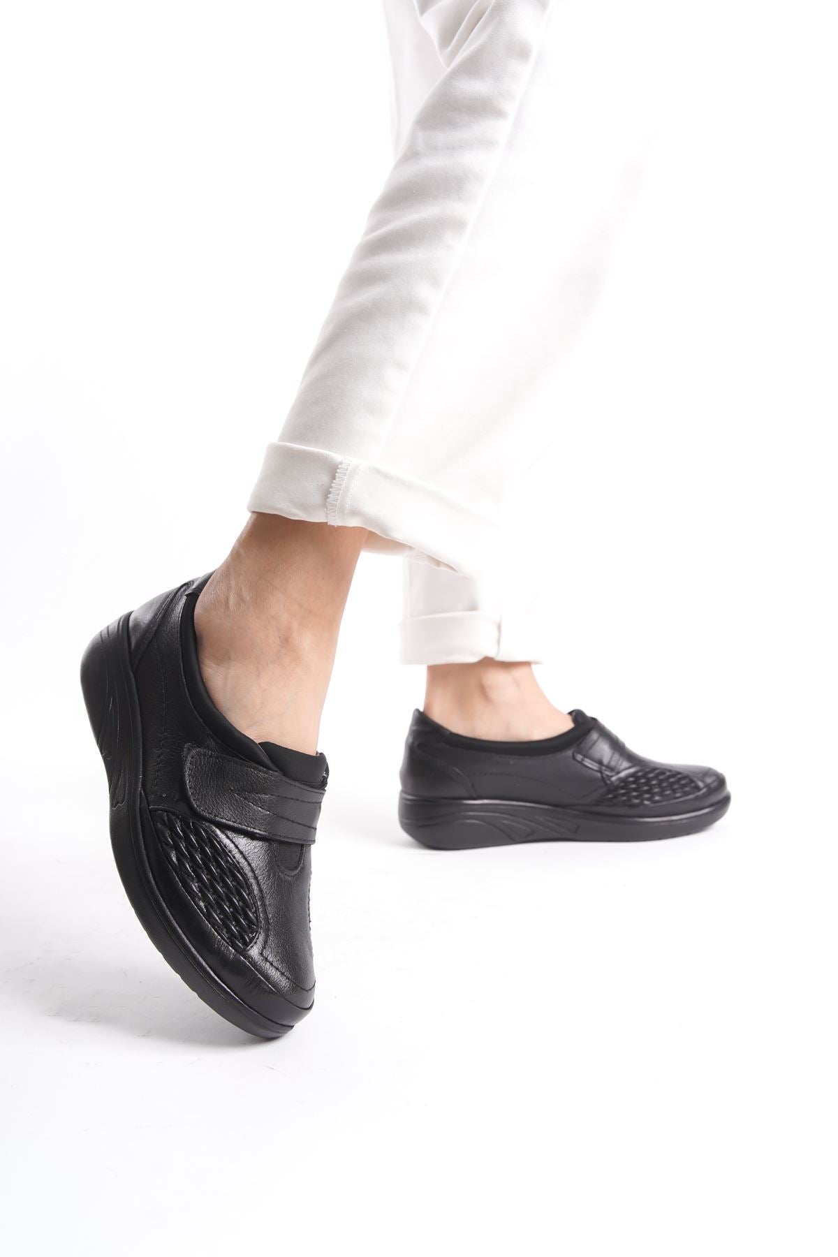 Women's Genuine Leather Full Orthopedic Black Velcro - STREETMODE ™