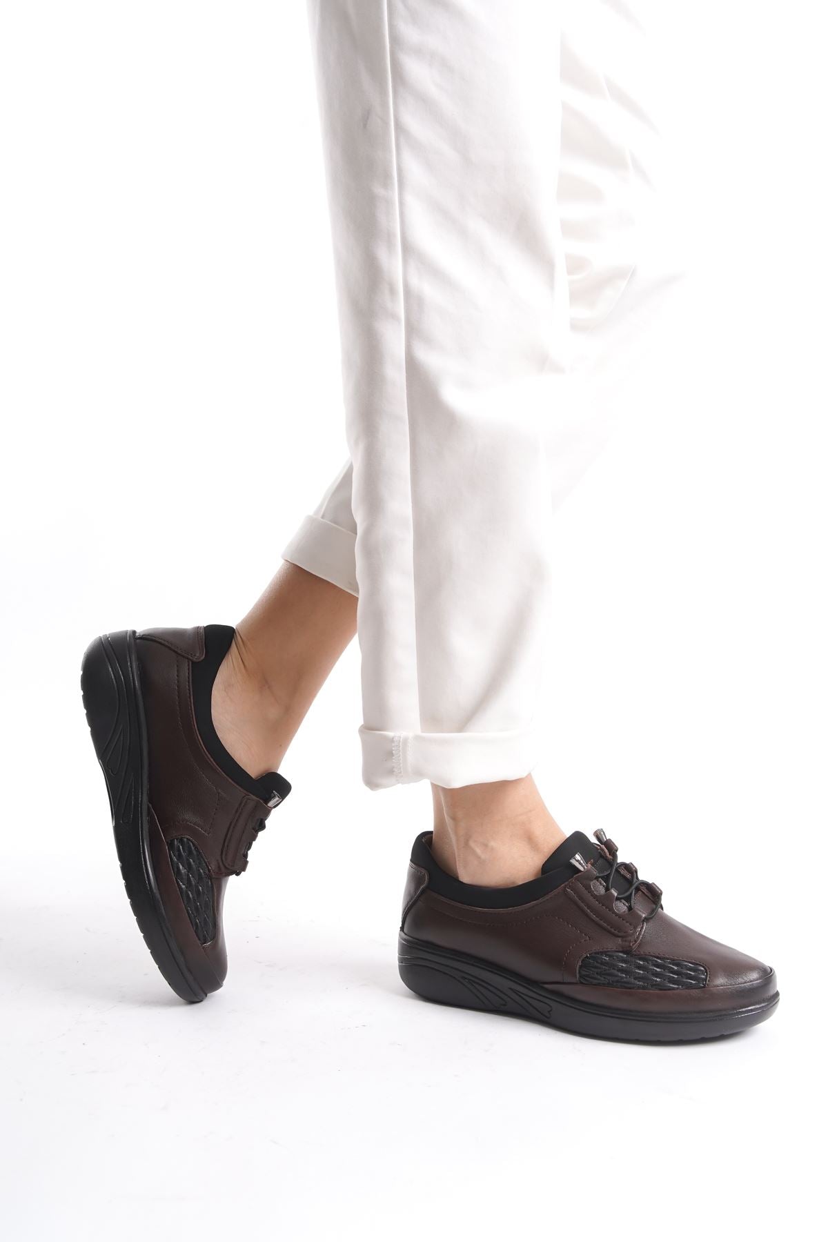 Women's BROWN Genuine Leather Full Orthopedic Suitable for Bone Protrusion Rubber Laced - STREETMODE ™