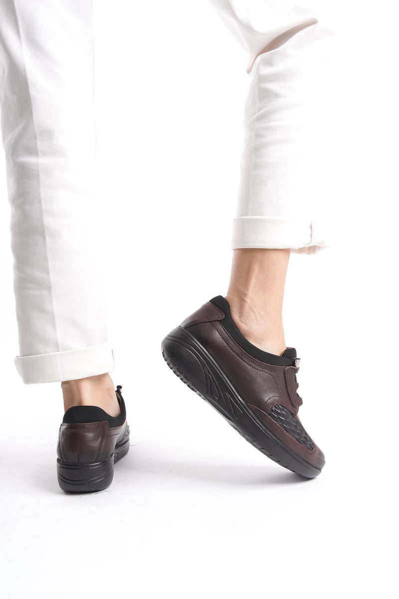 Women's BROWN Genuine Leather Full Orthopedic Suitable for Bone Protrusion Rubber Laced - STREETMODE ™