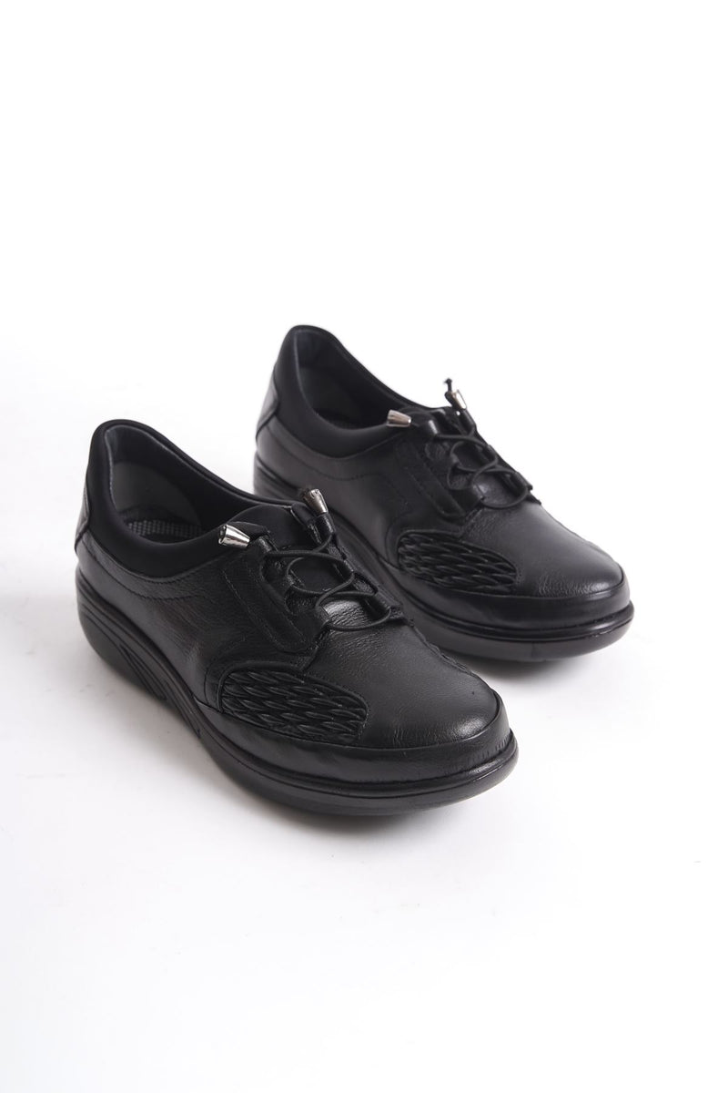 Women's Black Genuine Leather Full Orthopedic Suitable for Bone Protrusion Rubber Laced - STREETMODE ™