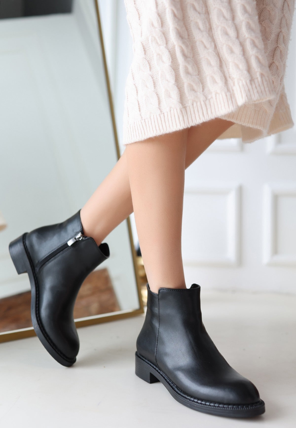 Women's Black Leather High Heel Boots - STREETMODE ™