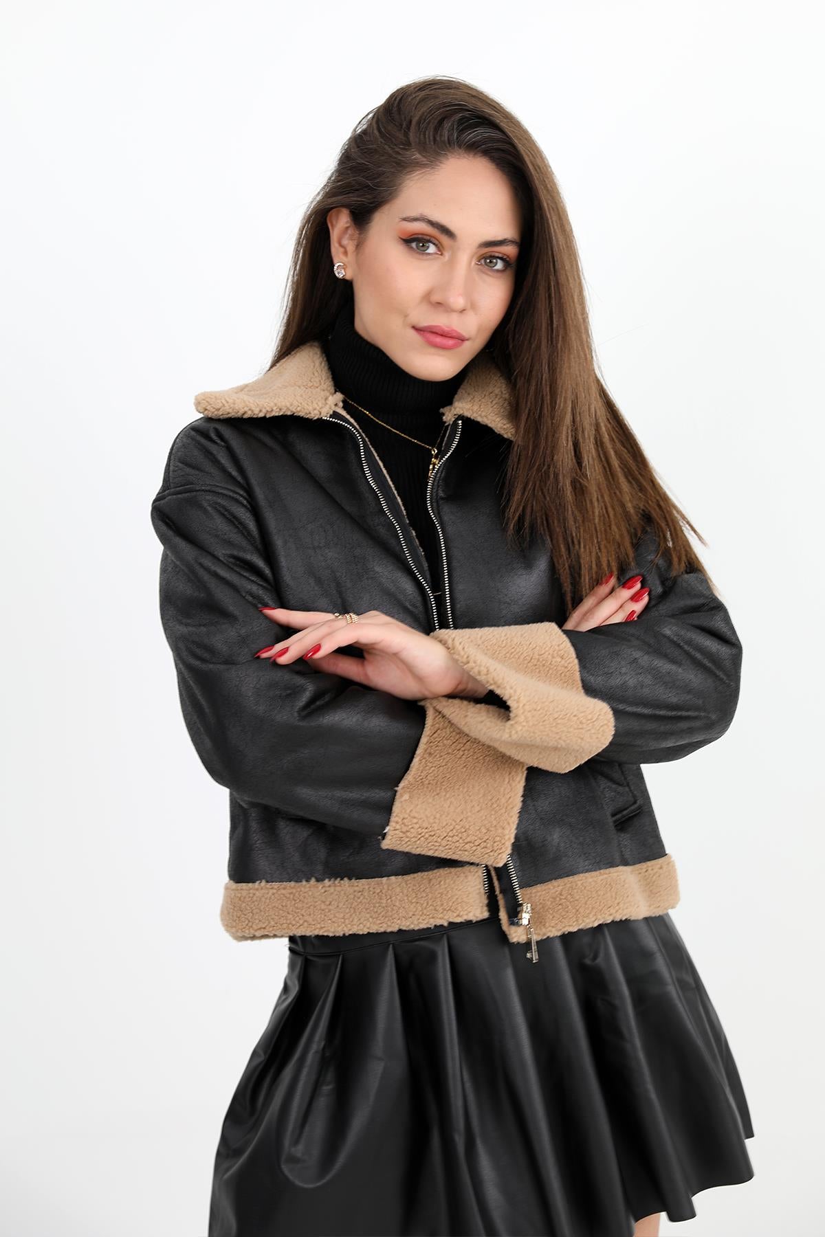 Women's Coat Sleeve Folded Suede Plush - Black - STREETMODE ™