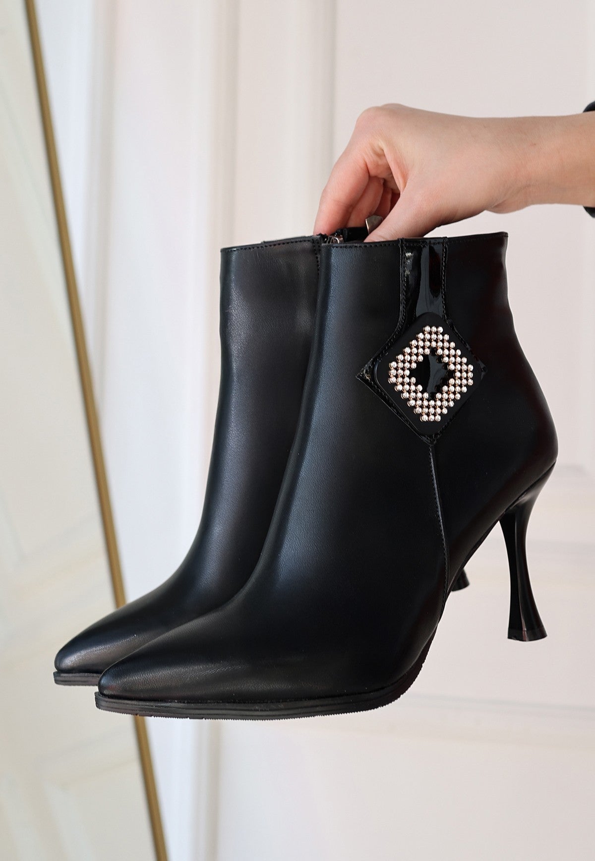 Women's Black Leather High Heel Boots - STREETMODE ™