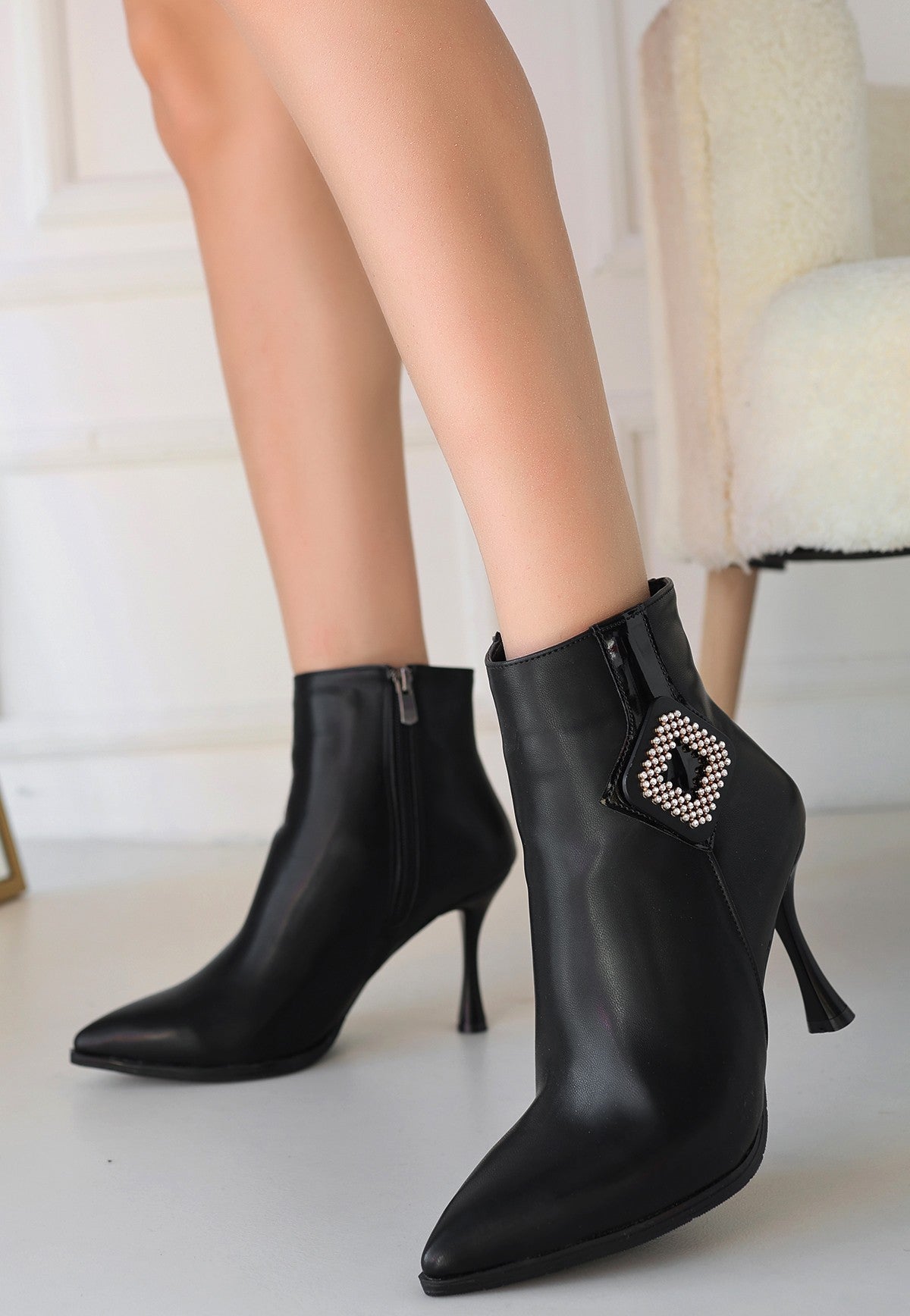 Women's Black Leather High Heel Boots - STREETMODE ™