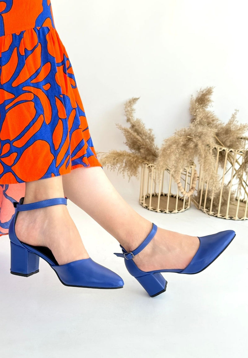 Women's Blue Leather High Heel Shoes - STREETMODE ™