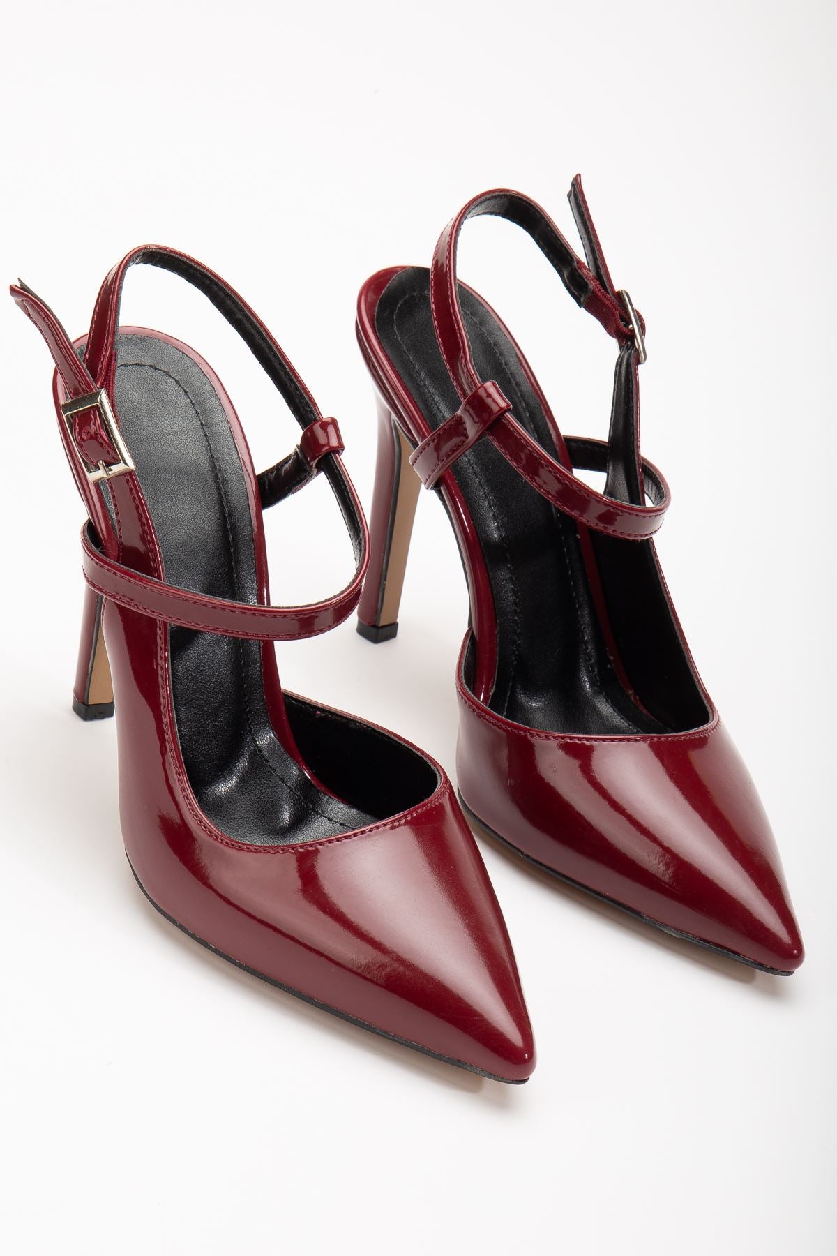 Nely Claret Red Patent Leather Pointed Women's Heeled Shoes - STREETMODE ™