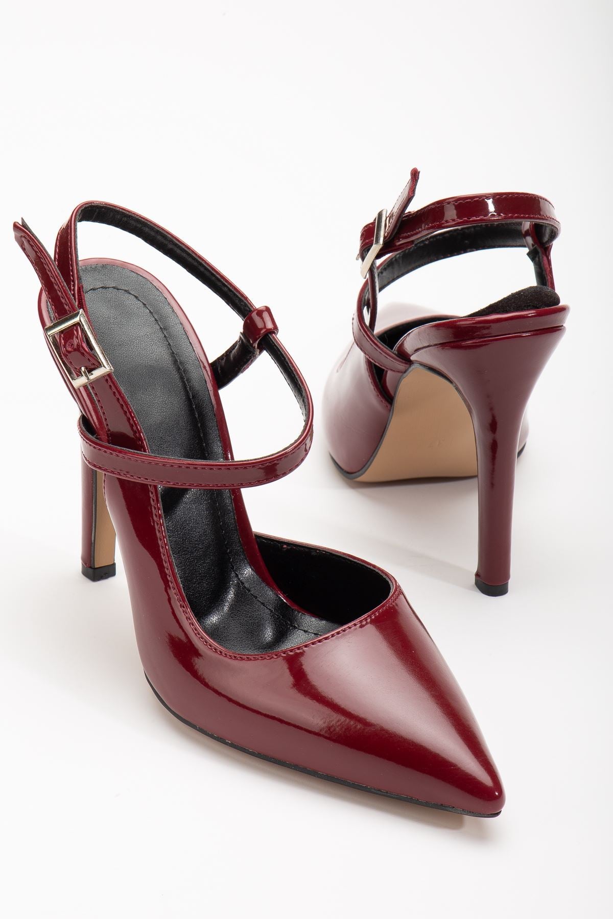 Nely Claret Red Patent Leather Pointed Women's Heeled Shoes - STREETMODE ™