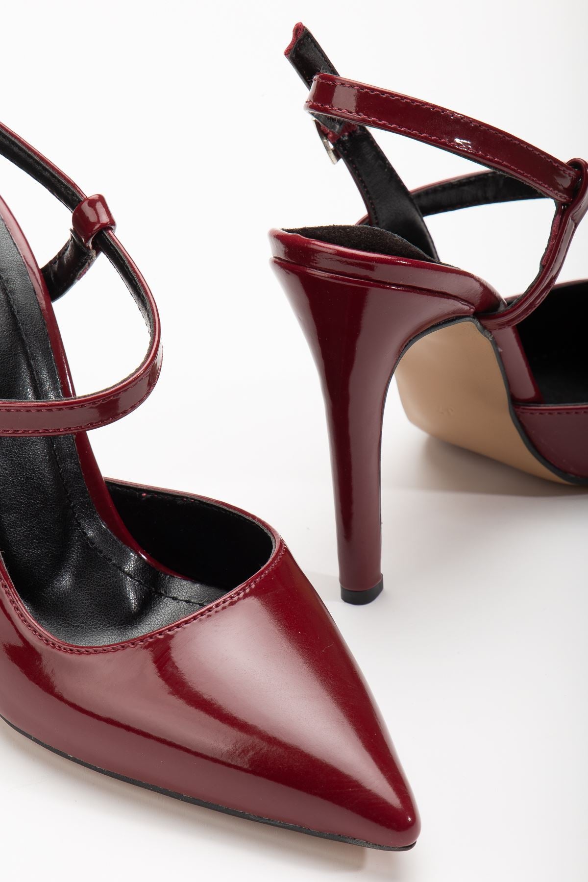 Nely Claret Red Patent Leather Pointed Women's Heeled Shoes - STREETMODE ™