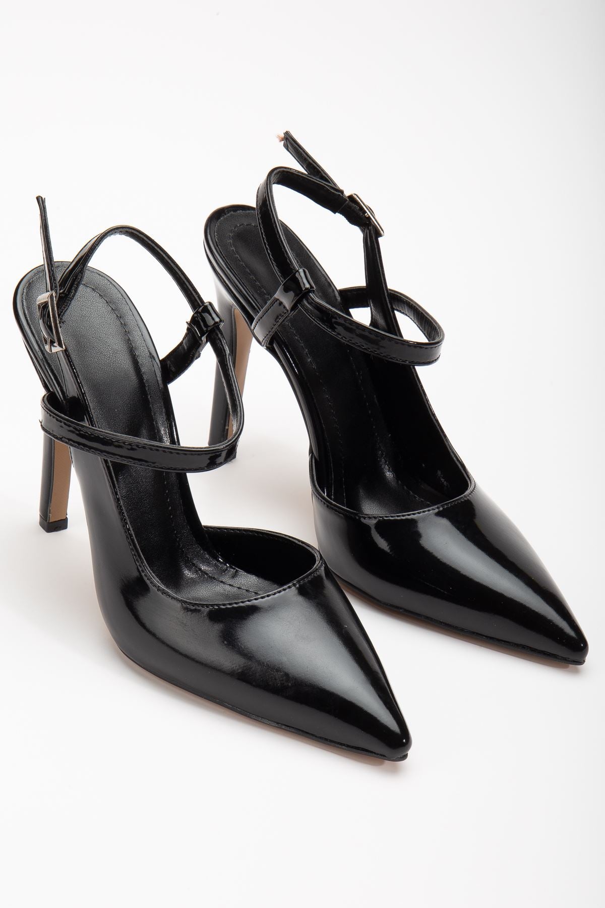 Nely Black Patent Leather Pointed Women's Heeled Shoes - STREETMODE ™