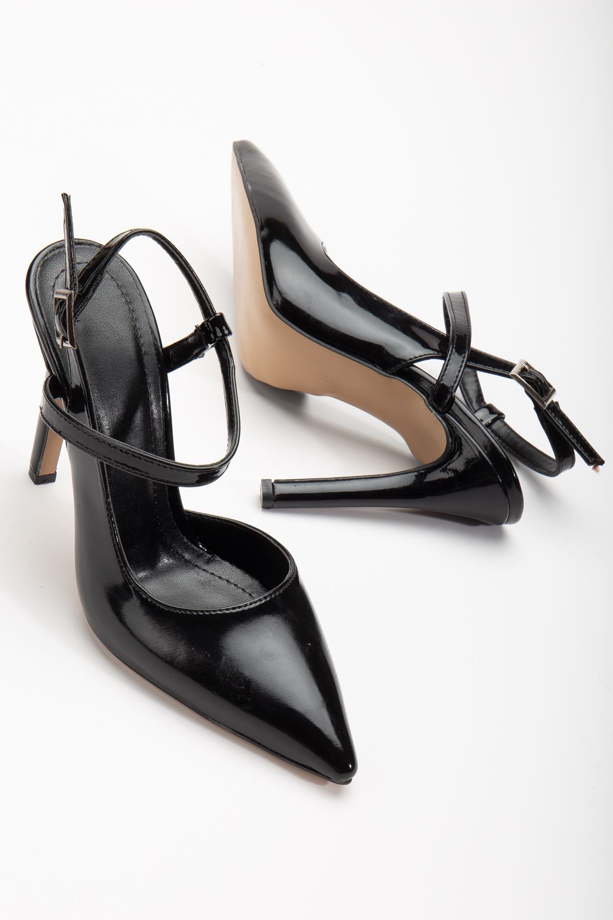 Nely Black Patent Leather Pointed Women's Heeled Shoes - STREETMODE ™