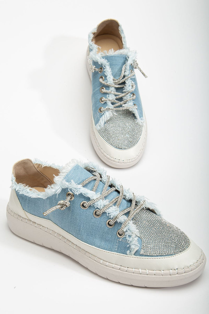 Stoned Flat Sole Women's Baby Blue Denim Sneakers - STREETMODE ™