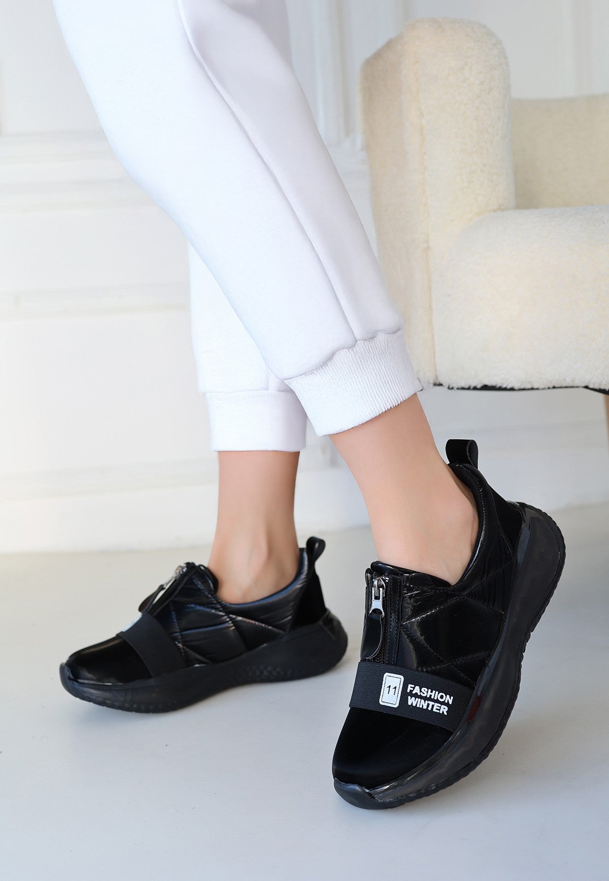 Women's Black Parachute Black Soled Sneakers - STREETMODE ™
