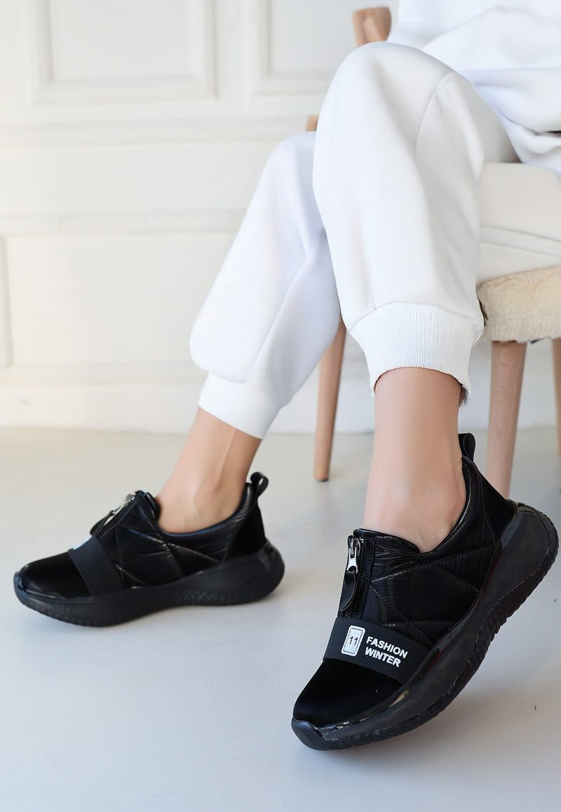 Women's Black Parachute Black Soled Sneakers - STREETMODE ™