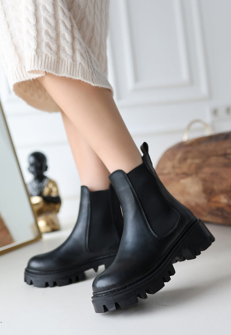 Women's Black Leather High Heel Boots - STREETMODE ™