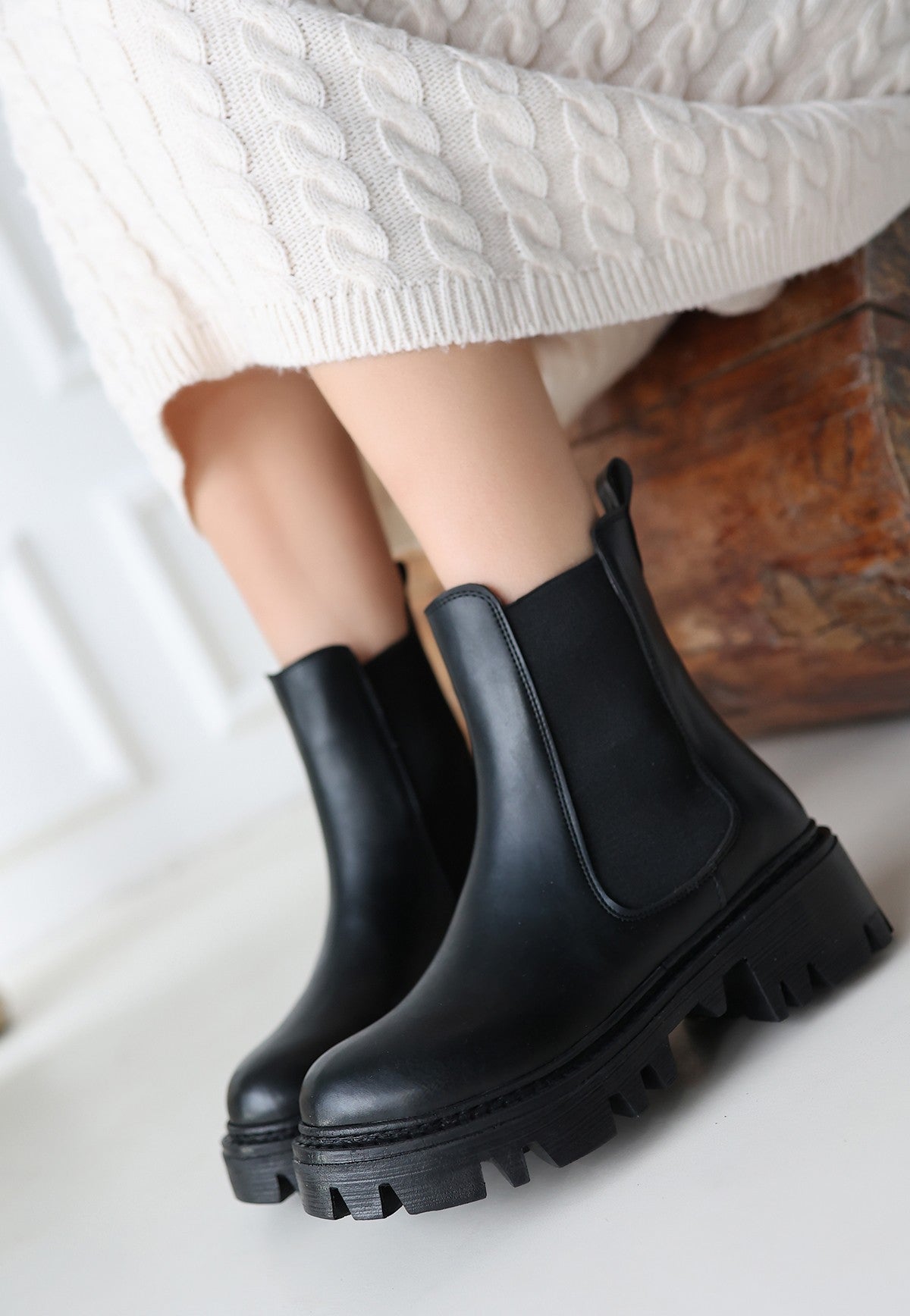 Women's Black Leather High Heel Boots - STREETMODE ™
