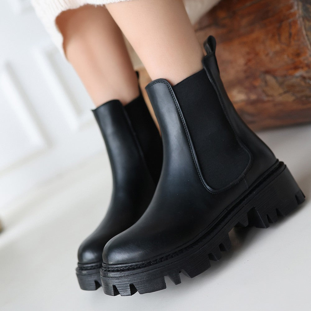 Women's Black Leather High Heel Boots - STREETMODE ™