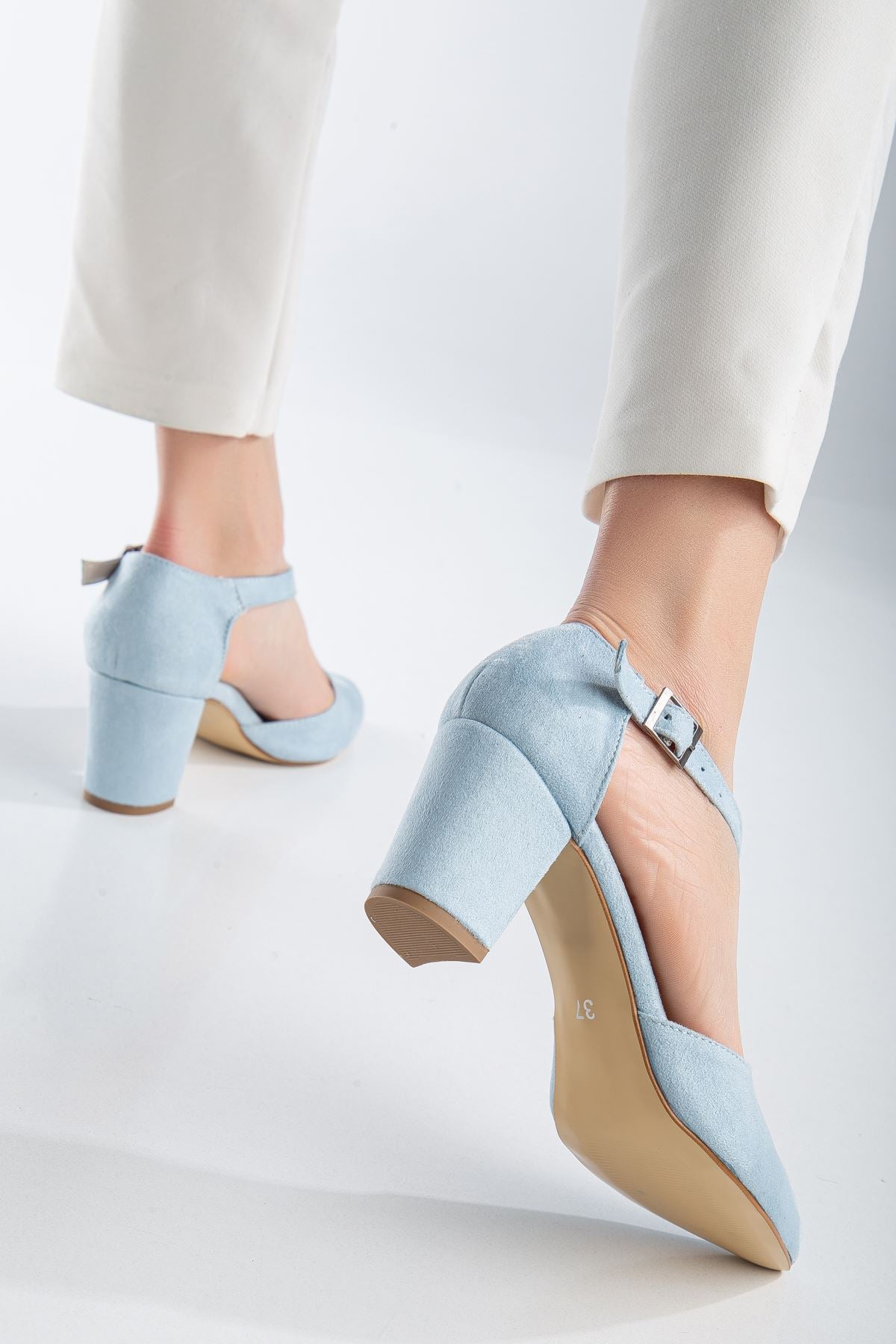 Baby Blue Suede Heeled Women's Shoes - STREETMODE ™