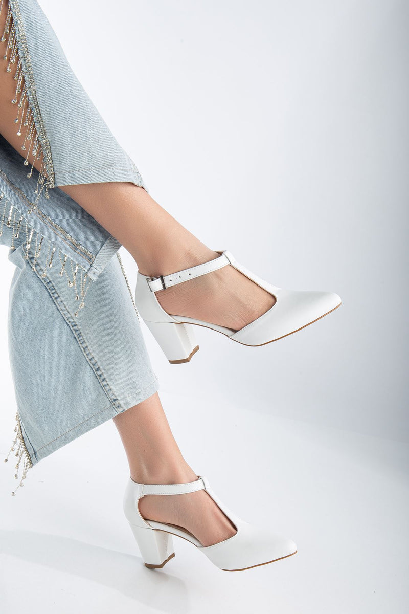 Niven White Leather Heeled Women's Shoes - STREETMODE ™