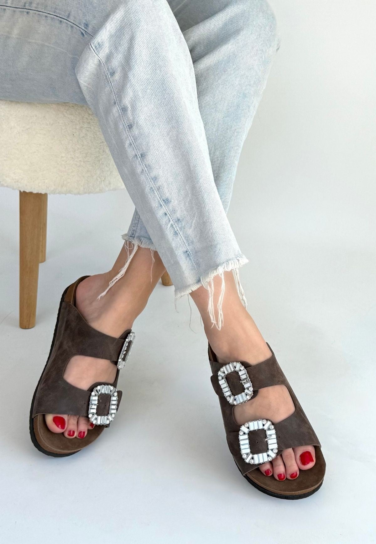 Women's Brown Nubuck Slippers - STREETMODE ™