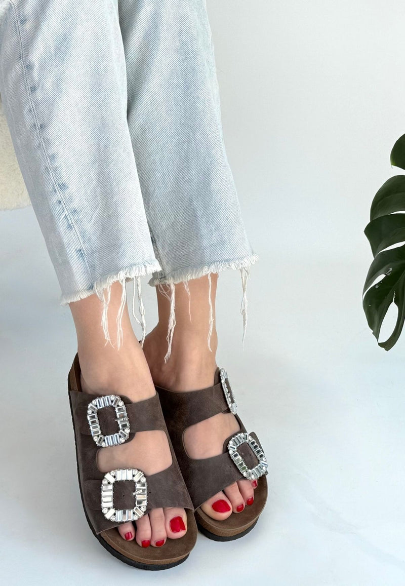 Women's Brown Nubuck Slippers - STREETMODE ™