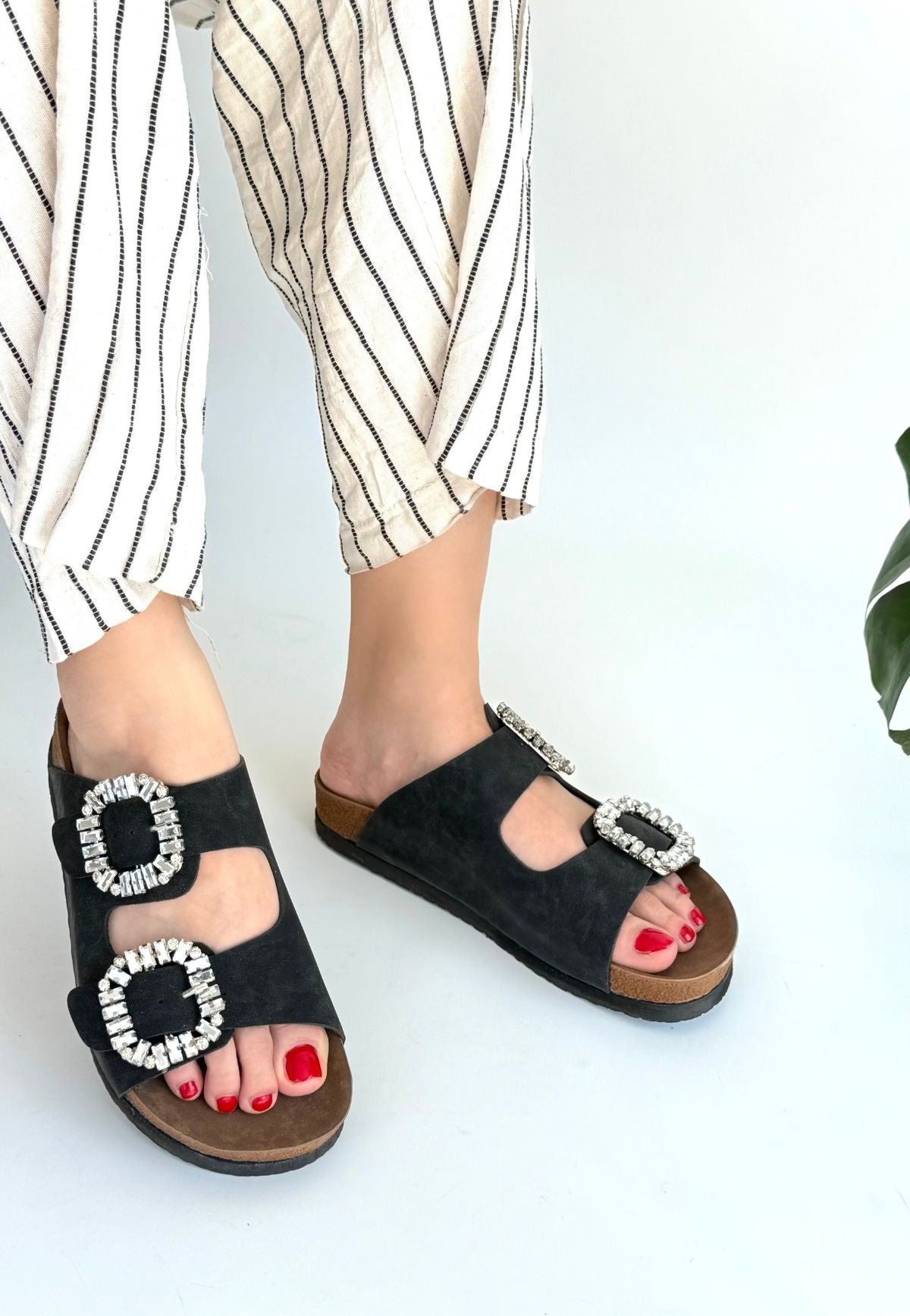Women's Black Nubuck Slippers - STREETMODE ™