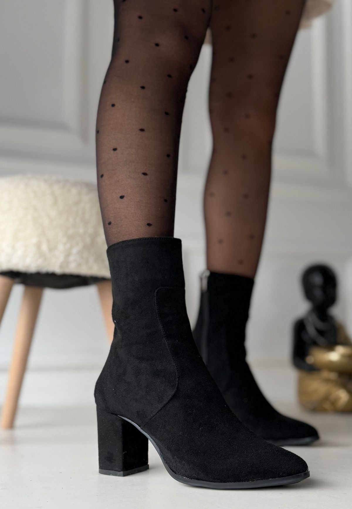 Women's Black Suede Heeled Boots - STREETMODE ™