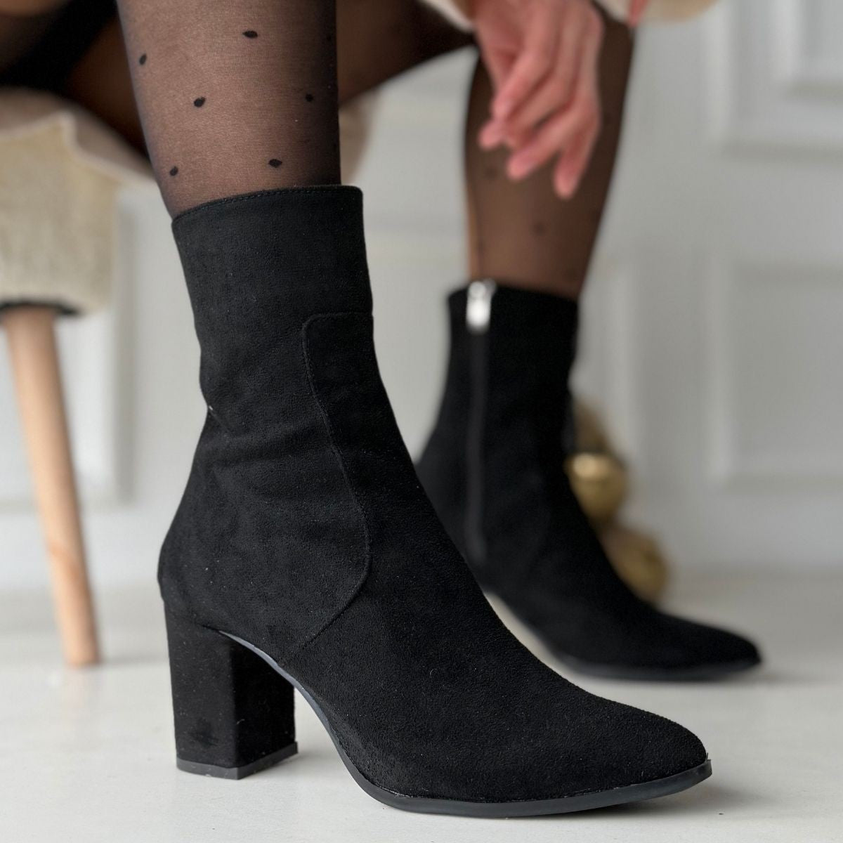 Women's Black Suede Heeled Boots - STREETMODE ™