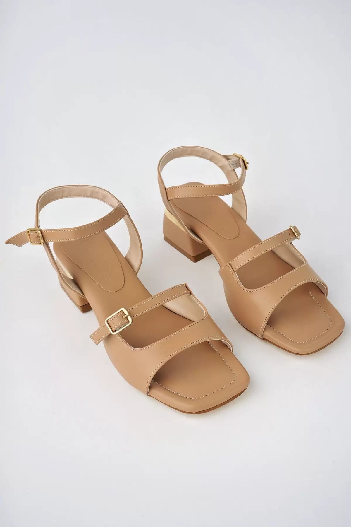 Nude Heeled Double Buckle Women's Sandals - STREETMODE ™