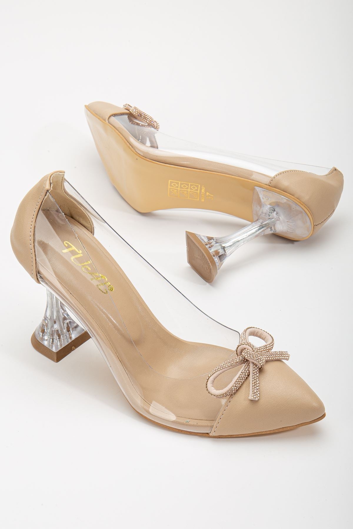 Women's Nude Stiletto Stone Skin Transparent Heeled Shoes - STREETMODE ™