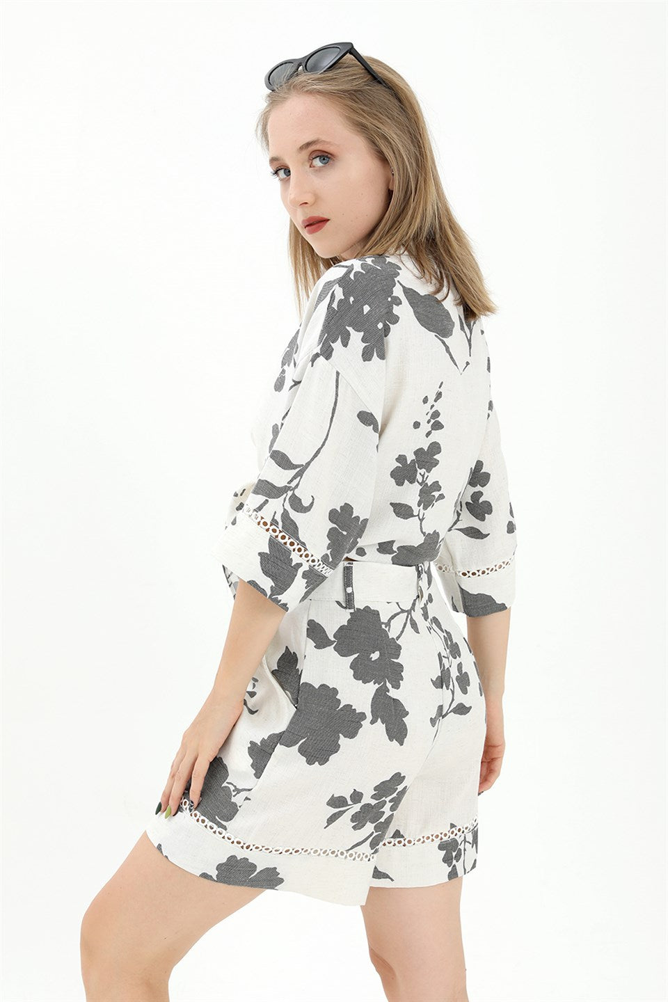 Women's Front Tie Lacy Linen Suit - Black - STREET MODE ™