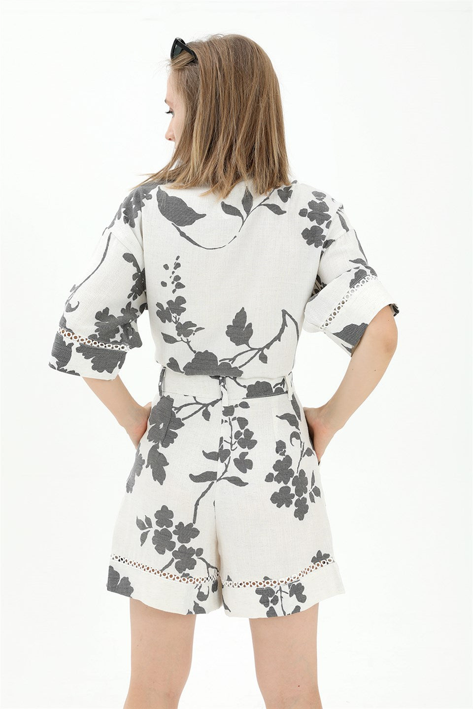 Women's Front Tie Lacy Linen Suit - Black - STREET MODE ™