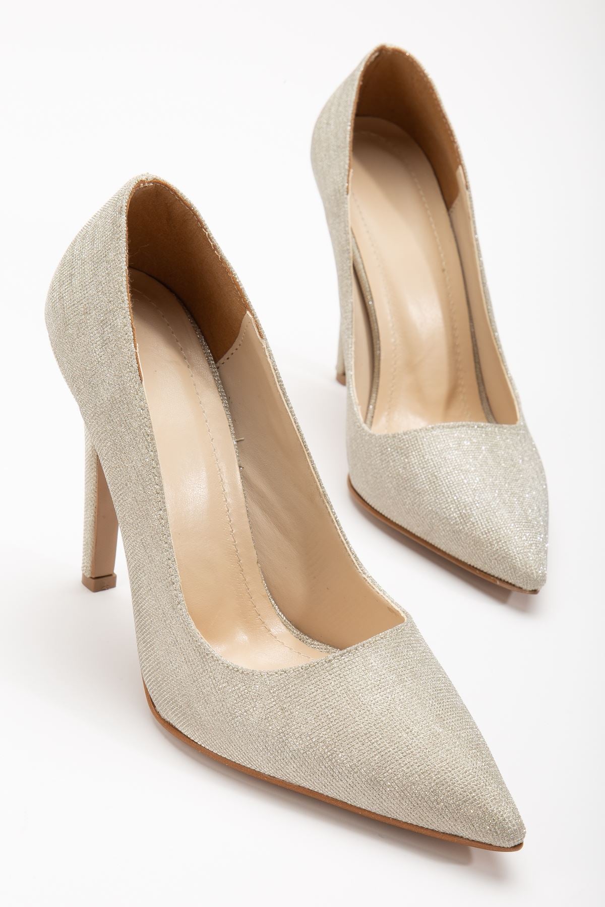 Onella Gold Glitter Pointed Low-cut Women's Heeled Shoes - STREETMODE ™