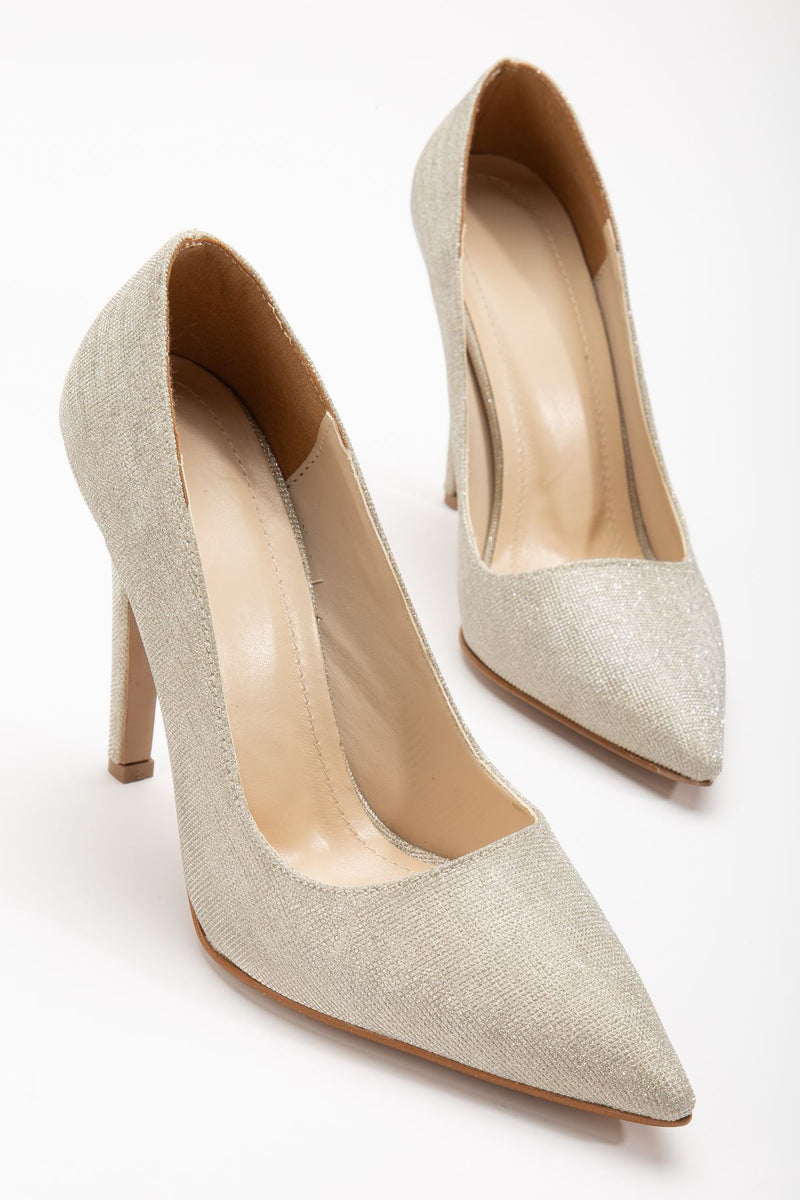 Onella Gold Glitter Pointed Low-cut Women's Heeled Shoes - STREETMODE ™