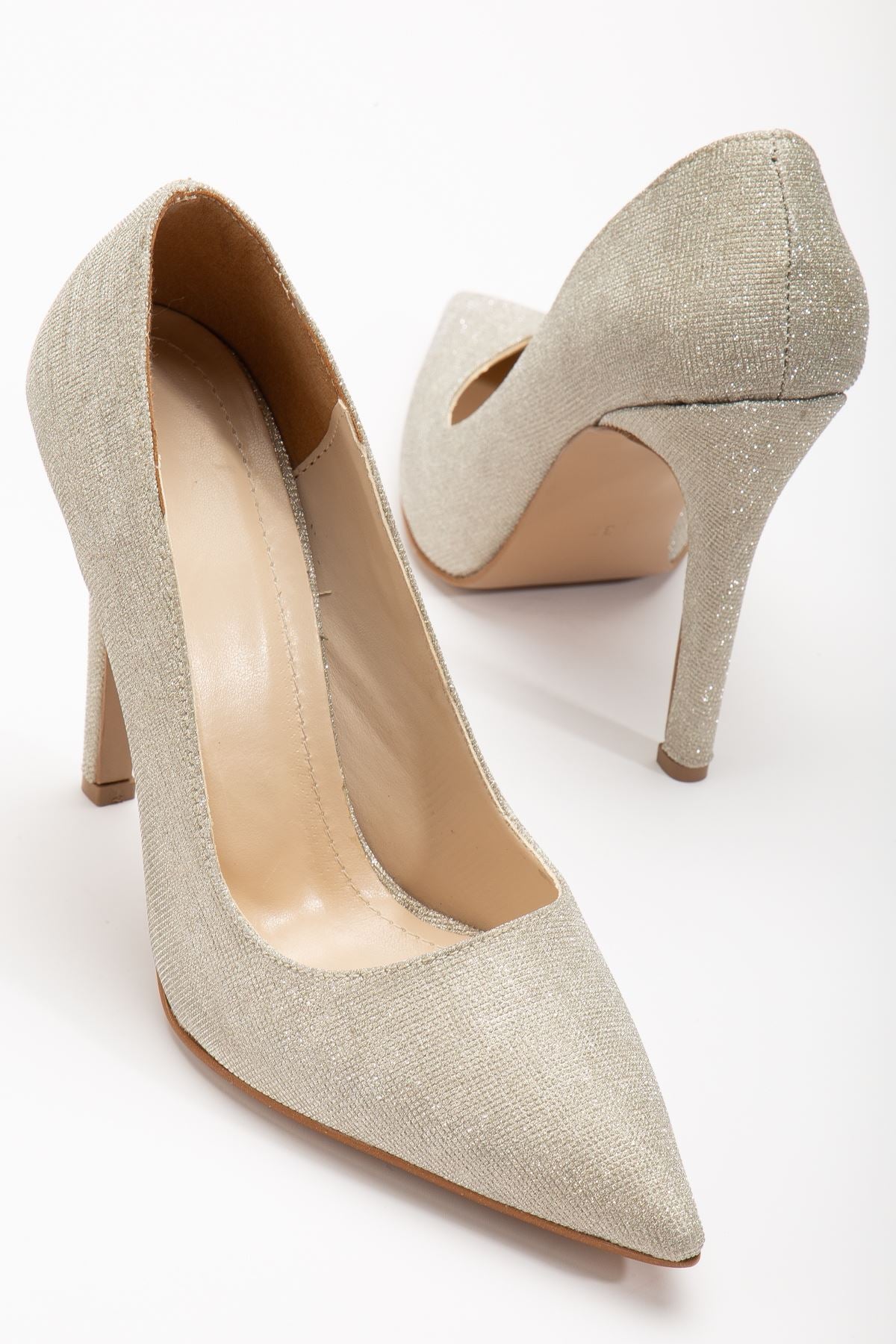 Onella Gold Glitter Pointed Low-cut Women's Heeled Shoes - STREETMODE ™