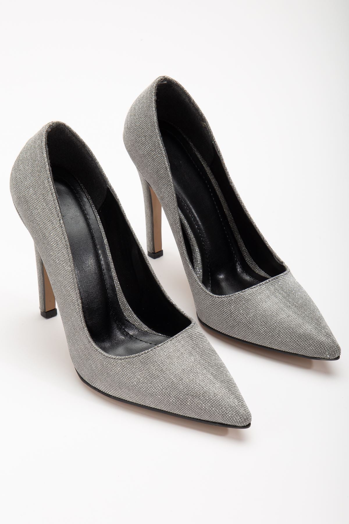 Onella Platinum Glitter Pointed Low-cut Women's Heeled Shoes - STREETMODE ™