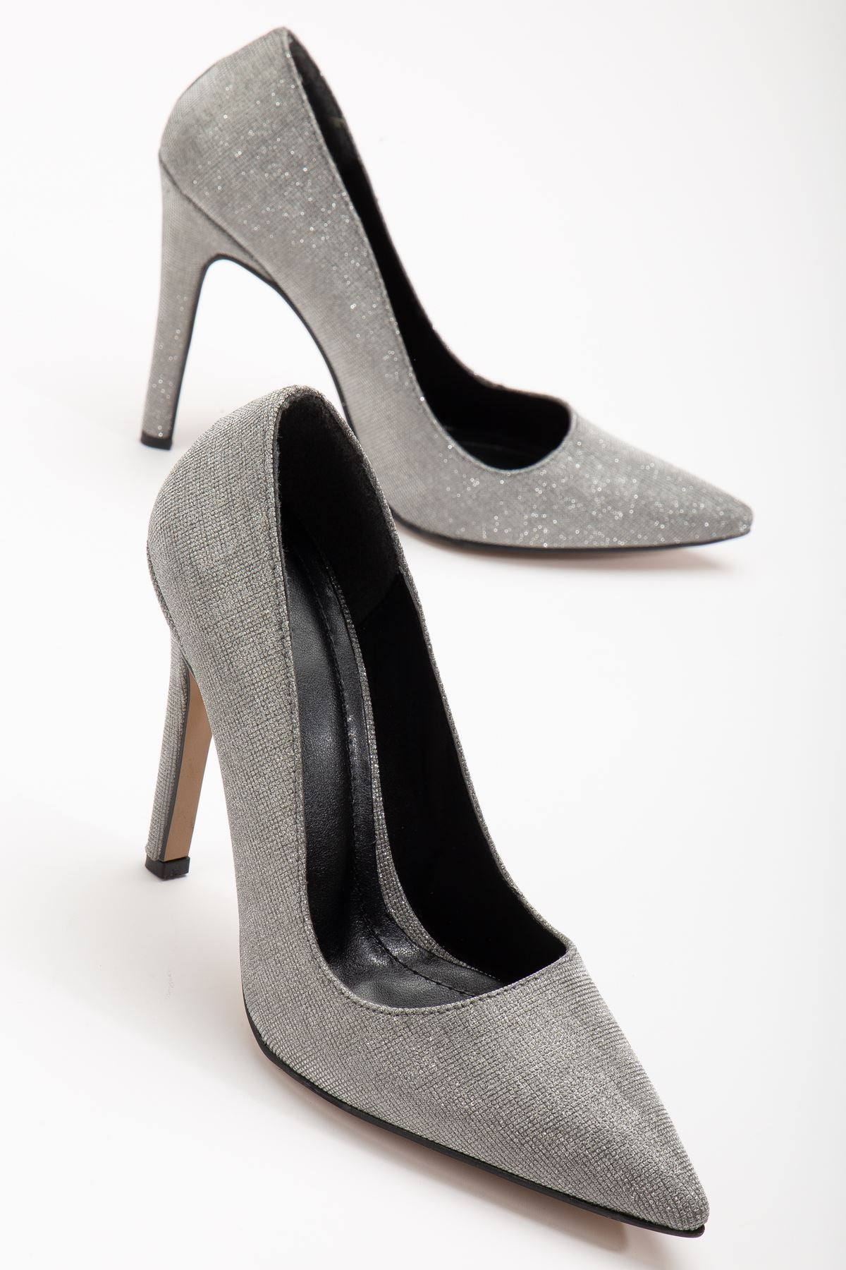 Onella Platinum Glitter Pointed Low-cut Women's Heeled Shoes - STREETMODE ™