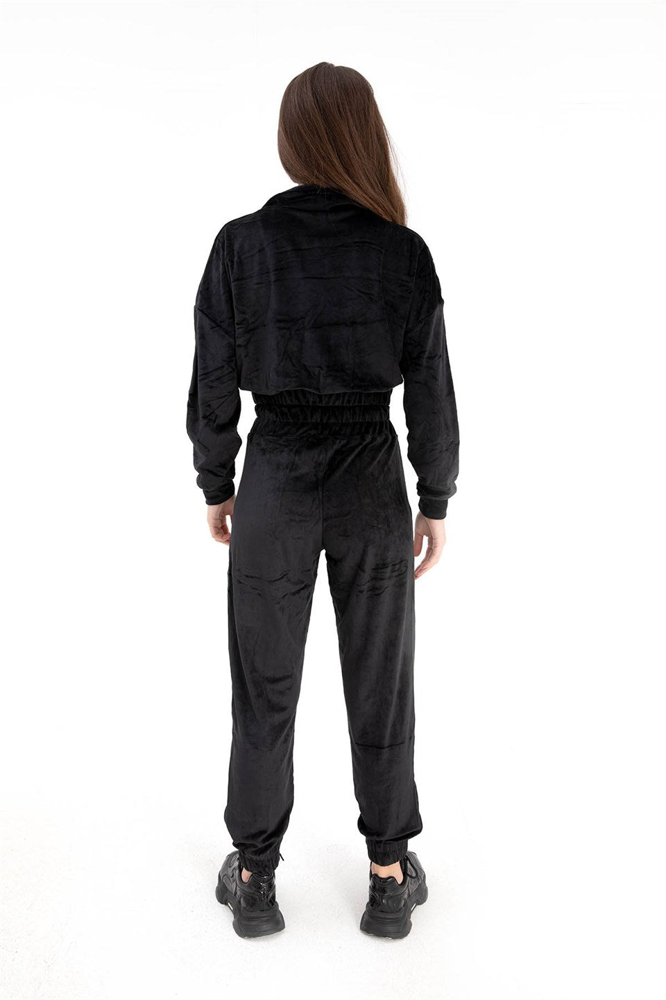 Women's Zippered Velvet Tracksuit Suit - Black - STREETMODE ™