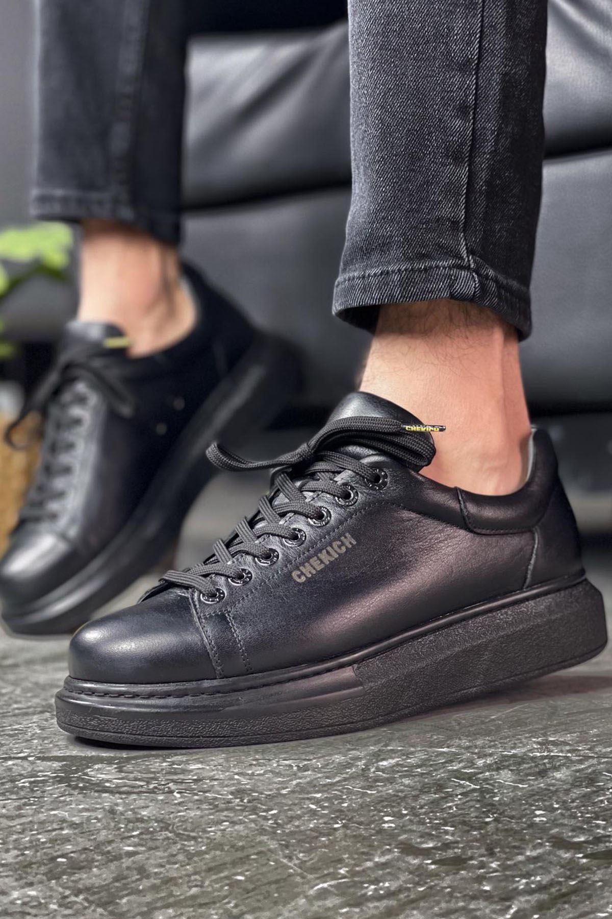 CH257 BS Real Leather Men's Unisex Shoes BLACK - STREETMODE ™