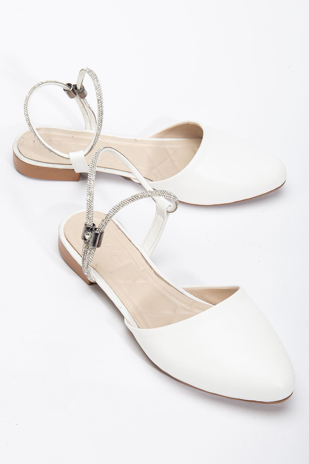 Women's White Stoned Closed Toe Orthopedic Ballerina